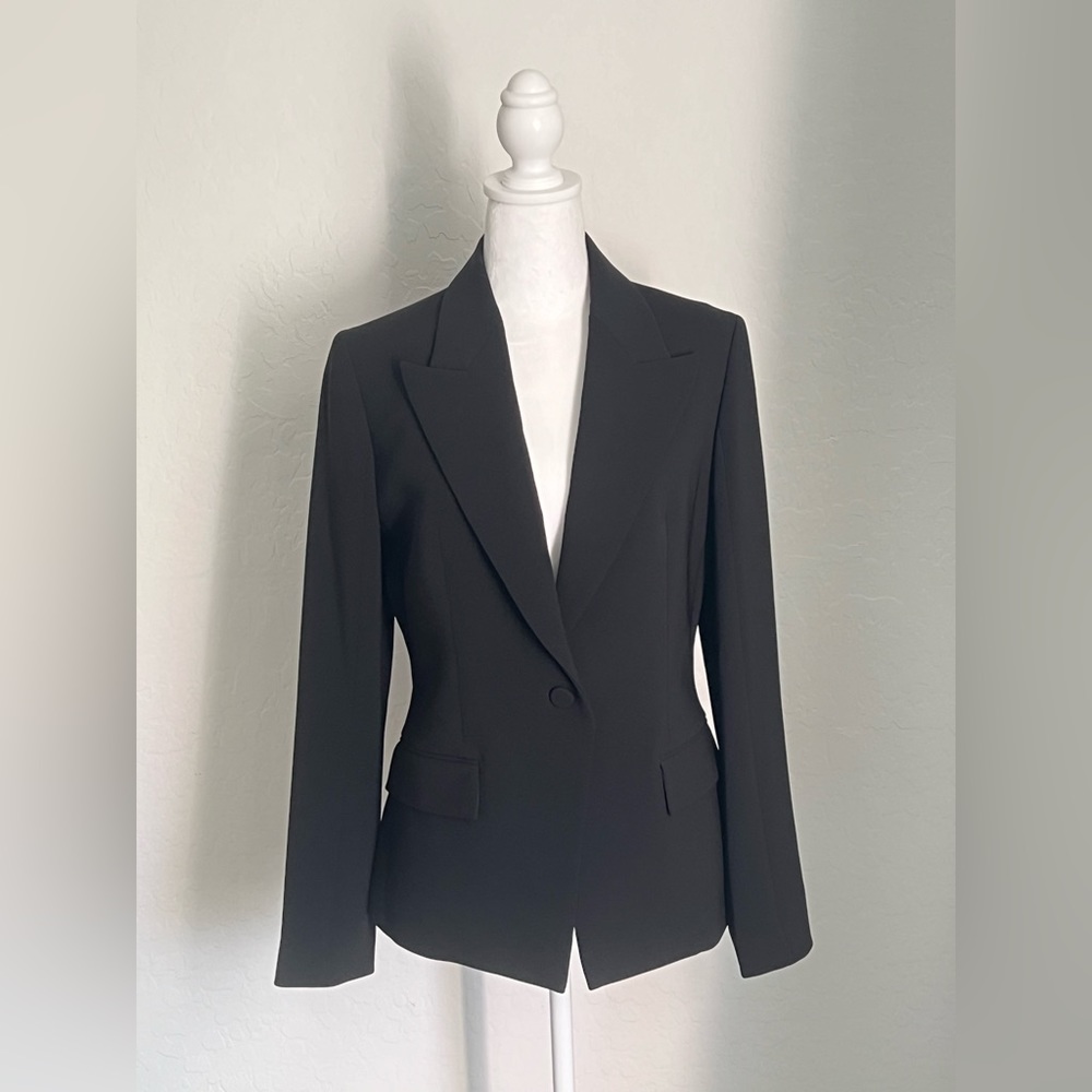 Theory two- piece black suit, size 8 button up jacket, and size 10 pant.
